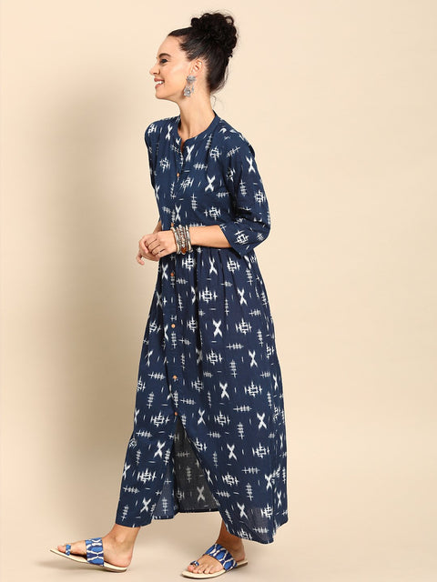 Nayo Women Blue Printed A-Line Dress