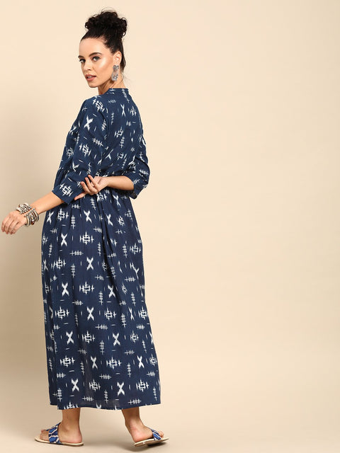 Nayo Women Blue Printed A-Line Dress
