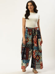 Women Multi Abstract Printed Cotton Flared Palazzo
