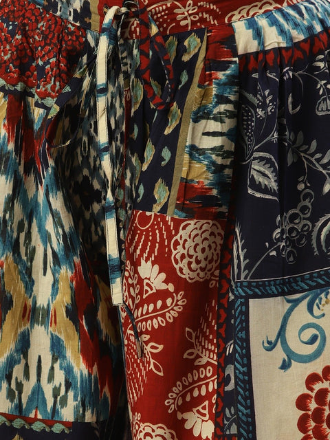 Women Multi Abstract Printed Cotton Flared Palazzo