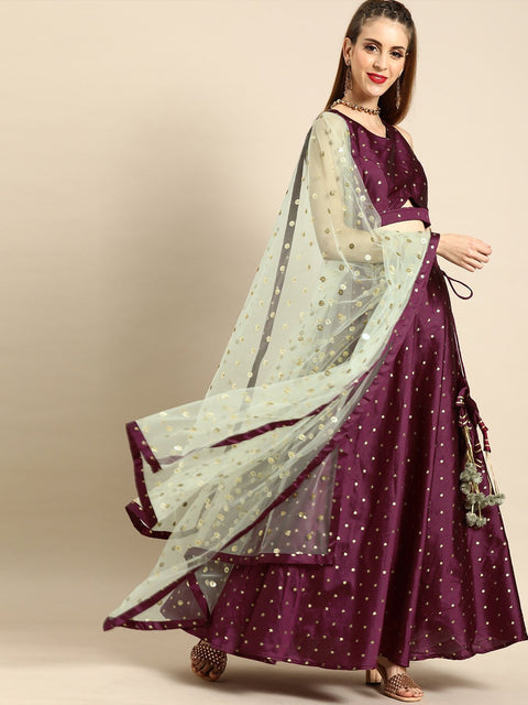 Nayo Women Burgundy Brocade Lehenga with desingner Choli With Dupatta