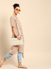 Women Beige Calf Length Three-Quarter Sleeves A-Line Floral Printed Cotton Kurta