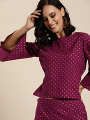 Women Wine Printed Palazzo Saree with Blouse