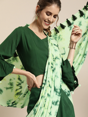 Nayo Green Dyed Pure Cotton Saree With Semi-Stitched Blouse