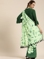 Nayo Green Dyed Pure Cotton Saree With Semi-Stitched Blouse