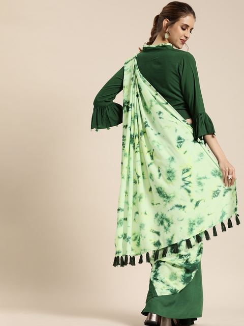 Nayo Green Dyed Pure Cotton Saree With Semi-Stitched Blouse