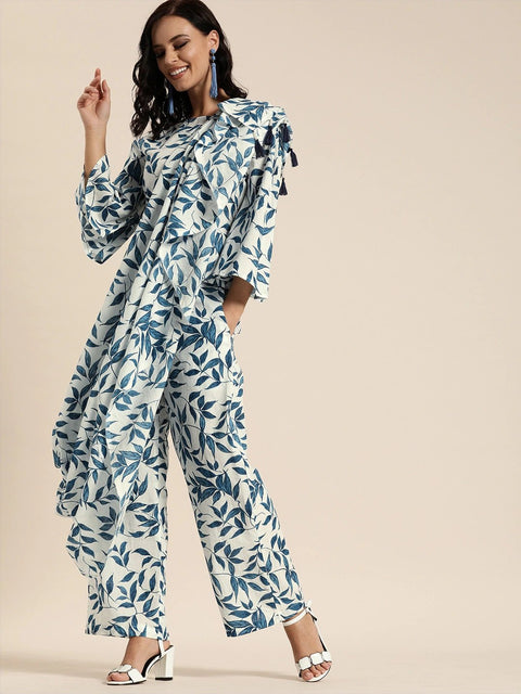 Women White Printed Palazzo Saree with Blouse