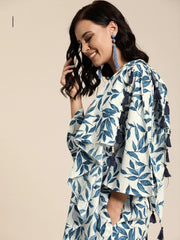 Women White Printed Palazzo Saree with Blouse