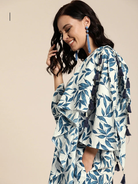 Women White Printed Palazzo Saree with Blouse