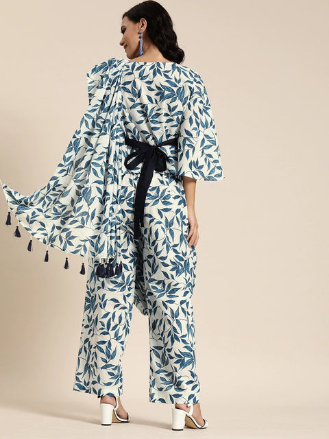 Women White Printed Palazzo Saree with Blouse