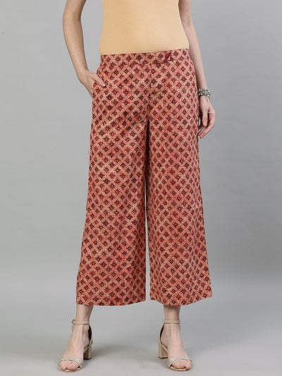 Women Brown Printed Cotton Palazzo
