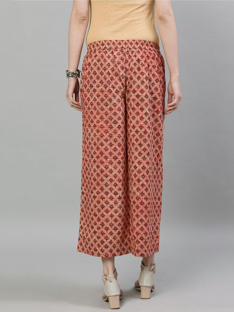 Women Brown Printed Cotton Palazzo