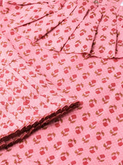 Women Pink Calf Length Three-Quarter Sleeves Straight Ethnic Motifs Printed  Kurta