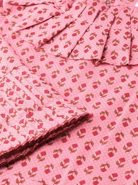 Women Pink Calf Length Three-Quarter Sleeves Straight Ethnic Motifs Printed  Kurta