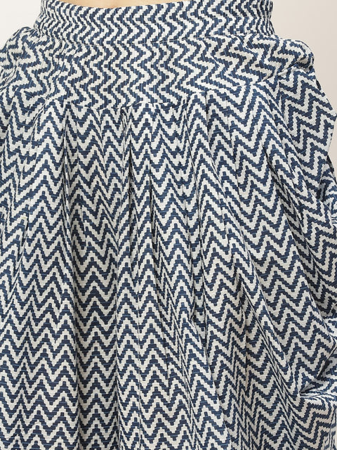 Women Indigo Three-Quarter Sleeves Flared Kurta and Dhoti Pant set