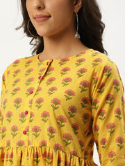 Women Yellow Three-Quarter Sleeves Flared Kurta and Palazzo set
