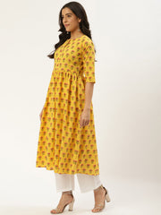 Women Yellow Three-Quarter Sleeves Flared Kurta and Palazzo set