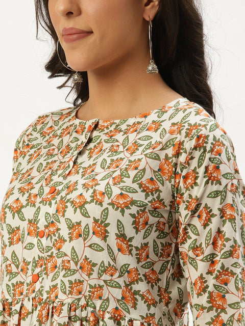 Women Off white Three-Quarter Sleeves Flared Kurta and Palazzo set