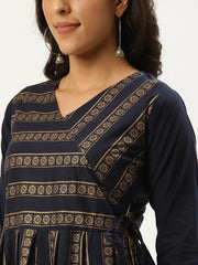 Women Navy Blue Three-Quarter Sleeves Flared Peplum Kurta and Sharara set