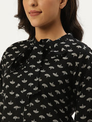 Women Black Three-Quarter Sleeves Gathered or Pleated Top