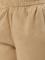 Women Beige Three-Quarter Sleeves Straight Kurta and Trouser Pant set