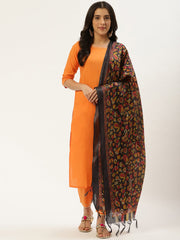 Women Rust Orange Three-Quarter Sleeves Straight Kurta and Trouser Pant set