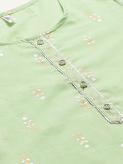 Women Green Three-Quarter Sleeves Straight Kurta with Palazzo