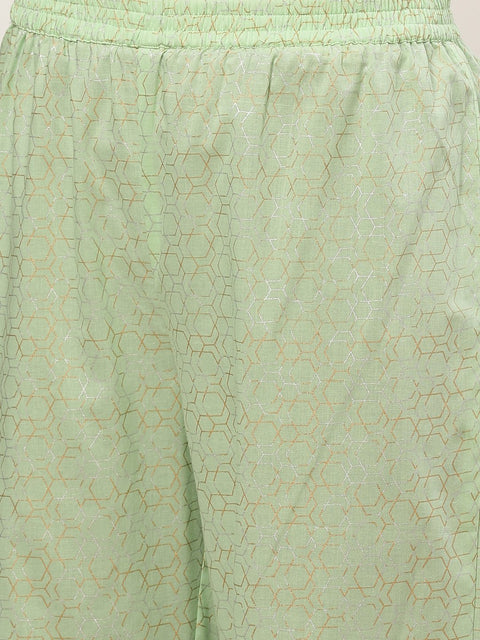 Women Green Three-Quarter Sleeves Straight Kurta with Palazzo