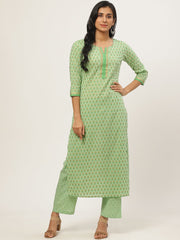 Women Green Three-Quarter Sleeves Straight Kurta with Palazzo