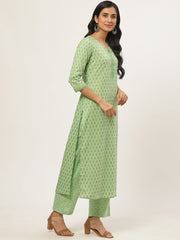 Women Green Three-Quarter Sleeves Straight Kurta with Palazzo