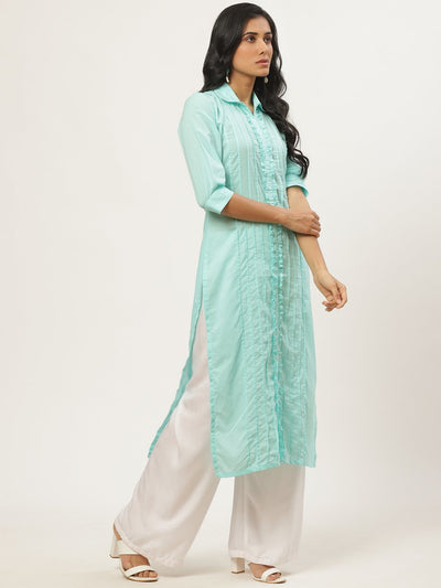 Women Straight kurta with Ruffle and pleat detailing