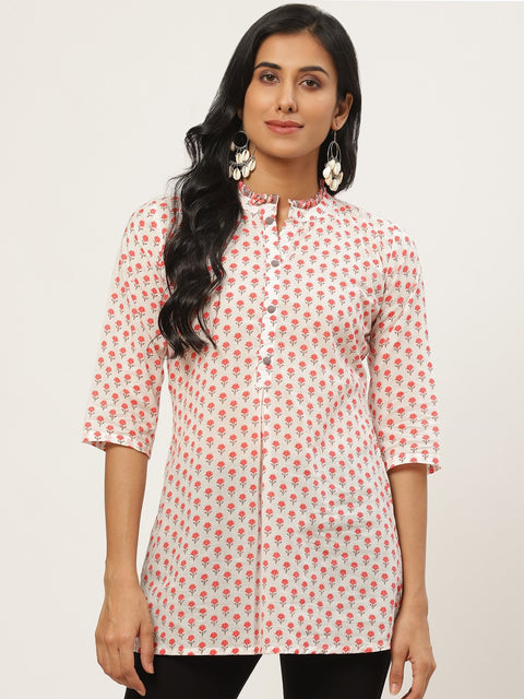 Women white floral print tunic