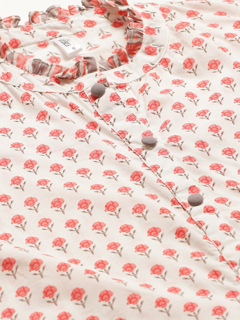 Women white floral print tunic