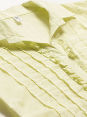 Women Limeyellow Calf Length Three-Quarter Sleeves Straight Solid Solid Cotton Kurta