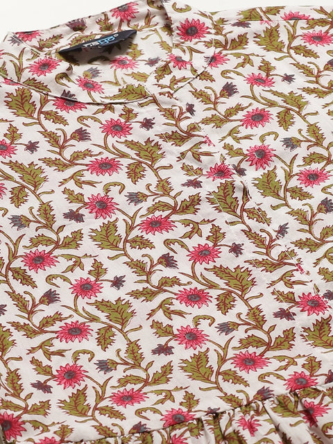 Women White Three-Quarter Sleeves Flared Kurta with Palazzo