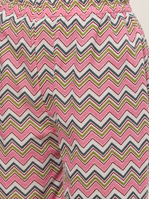 Women White Three-Quarter Sleeves Flared Kurta with Palazzo