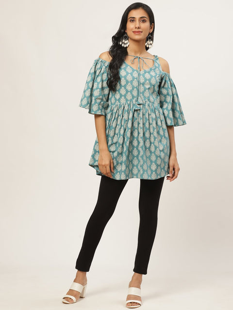 Women Turq Printed tie-up tunic