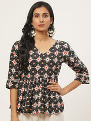 Women Black and multi printed tunic