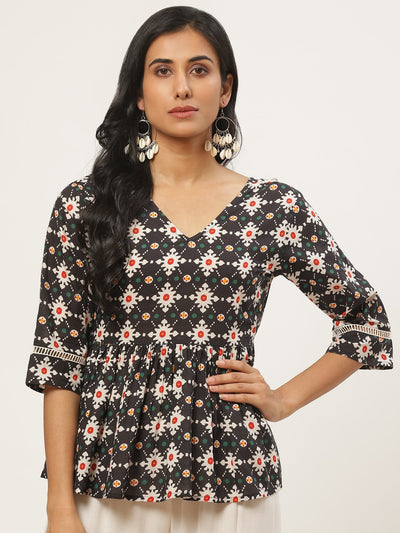 Women Black and multi printed tunic
