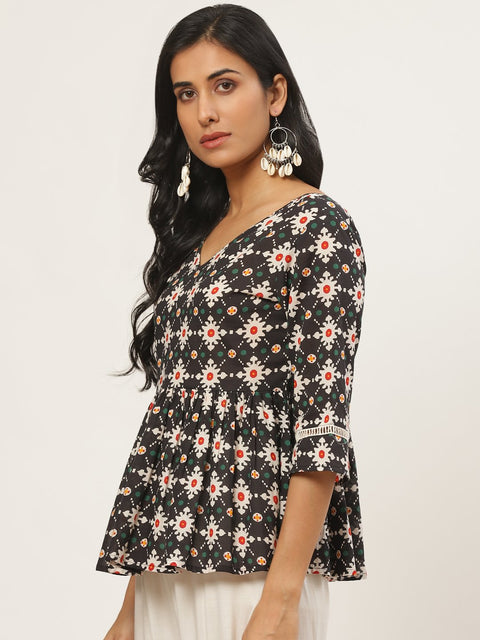 Women Black and multi printed tunic