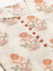 Women Cream Three-Quarter Sleeves Straight Kurta with Palazzo