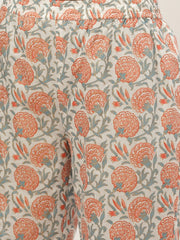 Women Cream Three-Quarter Sleeves Straight Kurta with Palazzo