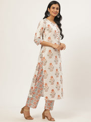 Women Cream Three-Quarter Sleeves Straight Kurta with Palazzo