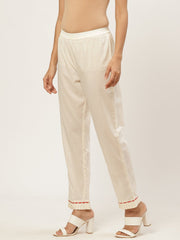 Women Off white solid trouser