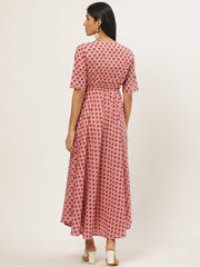 Women Pink Floral Printed Square Neck Cotton Fit and Flare Dress