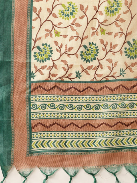 Women Brown Three-Quarter Sleeves Straight Kurta Trouser Dupatta set