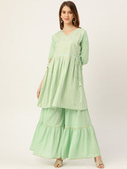Women Green Three-Quarter Sleeves Flared Kurta and Sharara set