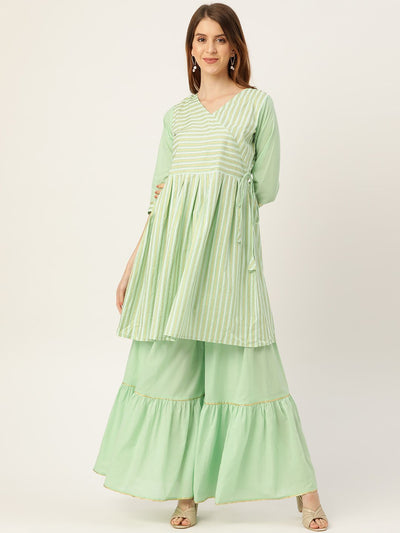 Women Green Three-Quarter Sleeves Flared Kurta and Sharara set