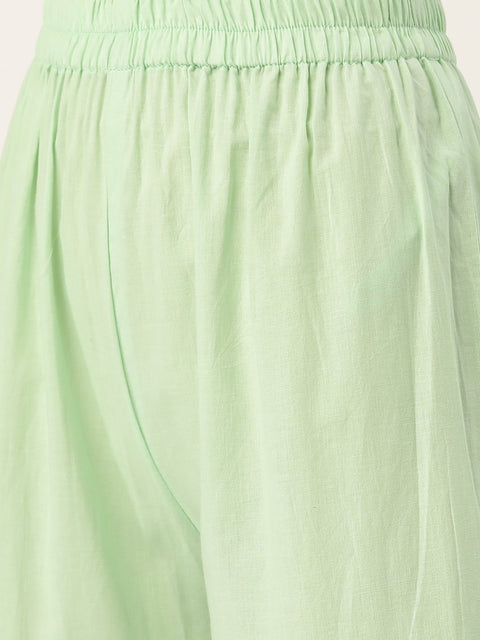 Women Green Three-Quarter Sleeves Flared Kurta and Sharara set