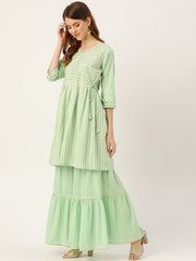 Women Green Three-Quarter Sleeves Flared Kurta and Sharara set